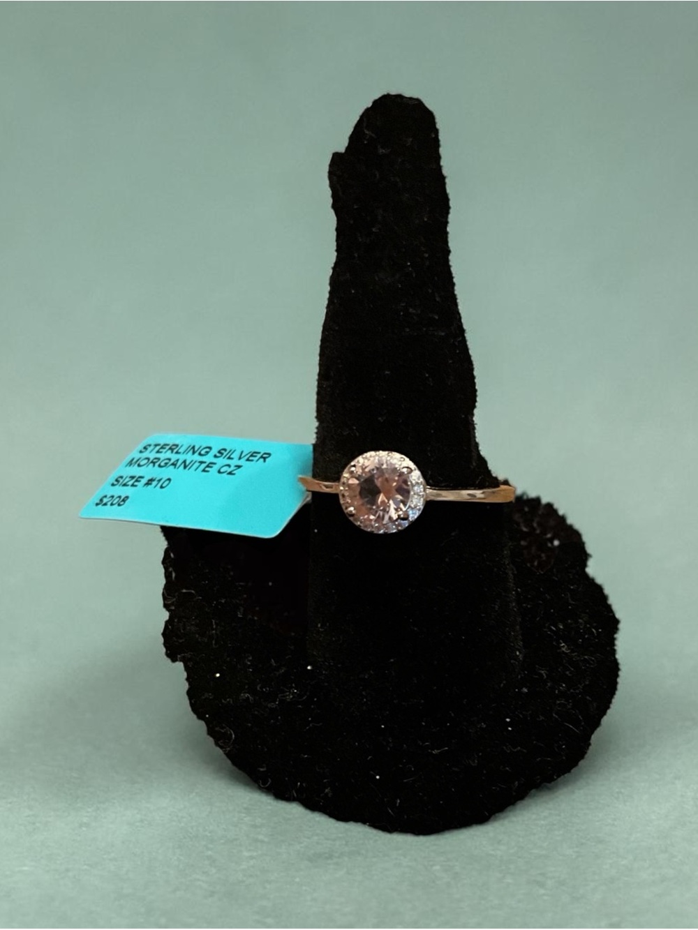 Sterling Silver Morganite CZ Halo Ring - Pink